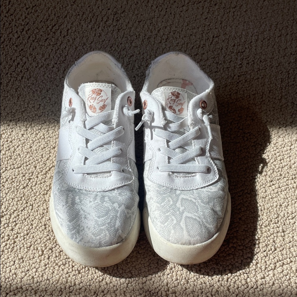 Roxy White Slip-On Snake Pattern Sneakers